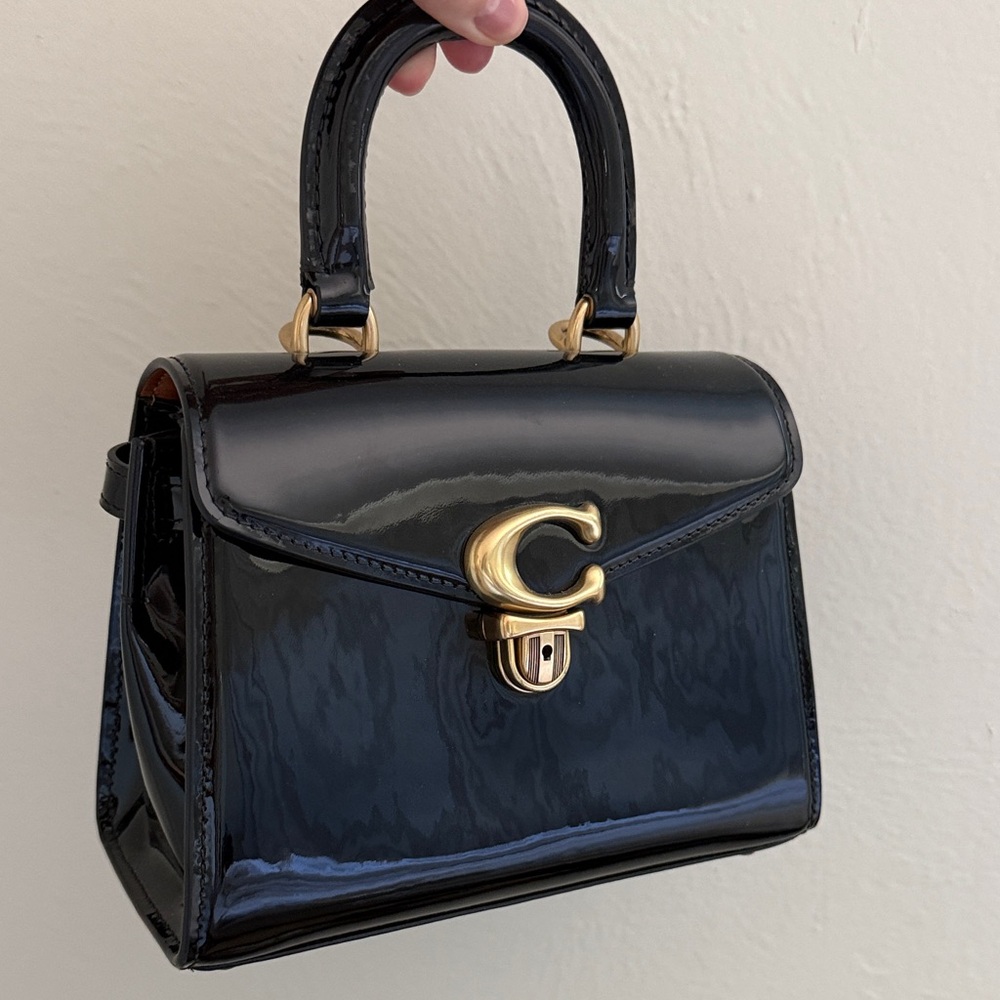 Coach Sammy Top Handle Black Patent Leather Shoulder Bag with Gold Hardware